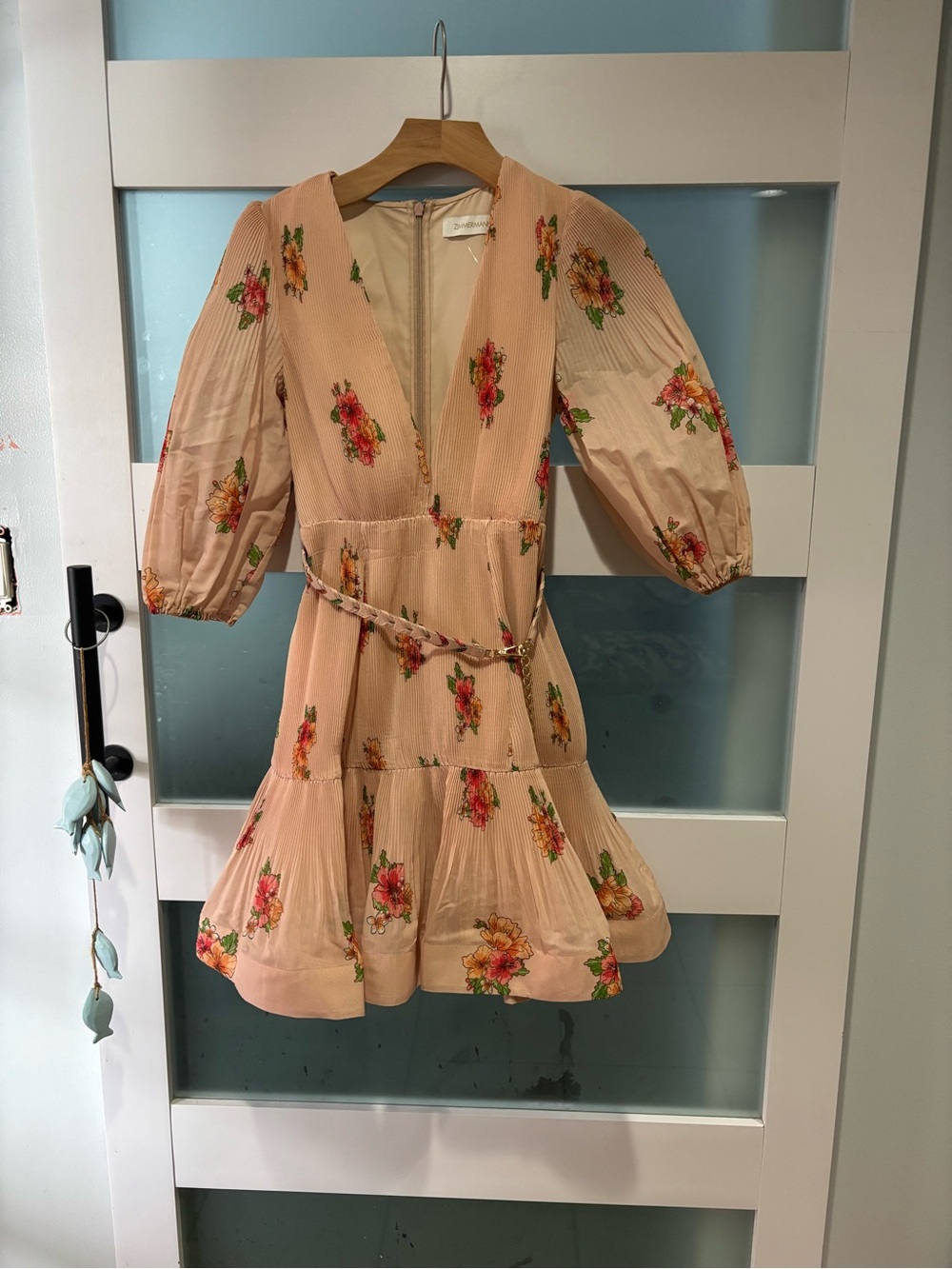 Zimmermann Blush Peach Floral-Trim Dress